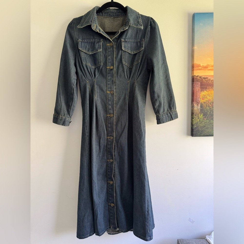 Denim Dark Blue Long Sleeve Dress